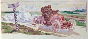 Henri Fournier in seinem Mors beim Paris-Berlin-Rennen 1901, ca. 1910 von Ernest Montaut