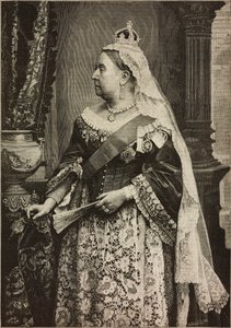 Ihre Majestät Königin Victoria bei der Feier des 50. Jahrestages ihrer Krönung, Gravur von Ernesto Mancastroppa nach einem Foto von Walery, aus L