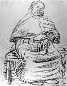 Alte Frau beim Stricken von Ernst Barlach