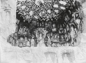 Kuangyuanhien, Tsien fo ai, Szechuan, Kapelle in den Felsen der 1000 Buddhas
