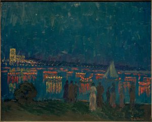 Lampionkorso auf der Außenalster mit Uhlenhorster Fährhaus im Hintergrund