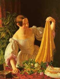 Mädchen inspiziert ihre Geburtstagsgeschenke von Ernst Harmann Schlichting