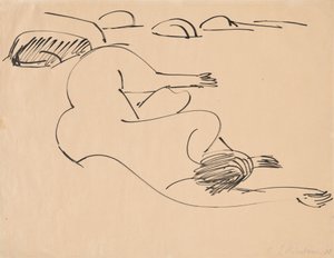 Erna liegt am Strand zwischen Felsen von Ernst Ludwig Kirchner