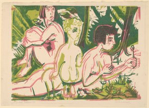 Nackte Frauen mit einem Kind im Wald, 1925 von Ernst Ludwig Kirchner