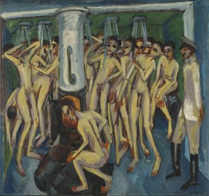 Artilleristen in der Dusche von Ernst Ludwig Kirchner