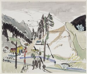 Bahnübergang (Frauenkirch mit Blick auf die Kiesgrube Wildboden) von Ernst Ludwig Kirchner