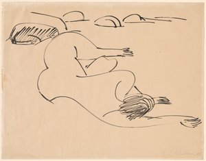 Erna liegt am Strand zwischen Felsen von Ernst Ludwig Kirchner