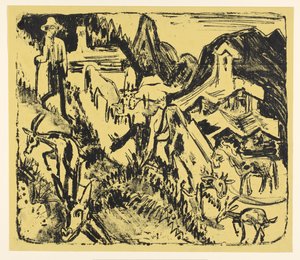 Geitenhoeder met zijn kudde in de bergen von Ernst Ludwig Kirchner