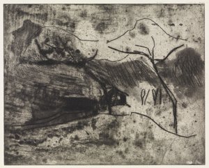 Häuschen unter Bäumen im Schnee/Strand, Wind, Boote von Ernst Ludwig Kirchner