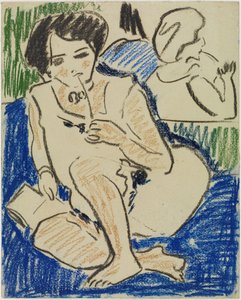 Hockende mit Buch von Ernst Ludwig Kirchner