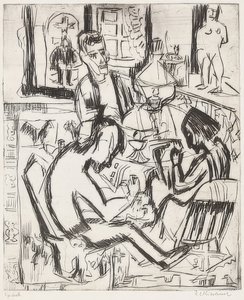 Interieur mit Menschen von Ernst Ludwig Kirchner