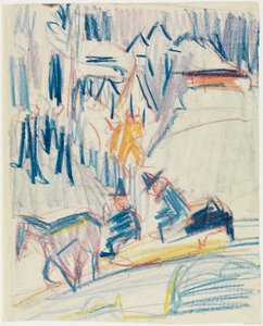 Pferdeschlitten mit zwei Männern im Hochgebirge von Ernst Ludwig Kirchner