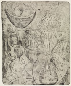 Stillleben mit Sonnenblumen und Obstschale von Ernst Ludwig Kirchner
