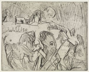 Studie Mardersteig / Hirte mit Kühen am Berg von Ernst Ludwig Kirchner
