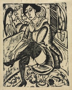 Frau zieht ihre Schuhe an von Ernst Ludwig Kirchner