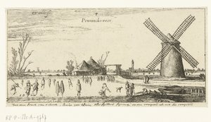 Schlittschuhläufer auf dem Eis bei einer Mühle in der Nähe von Penningsveer von Esaias van de Velde