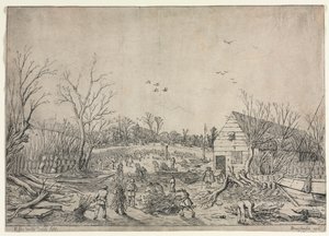 Die große Flut vom 10. Januar 1624 (oder Reparatur des gebrochenen Deichs am Fluss Lek bei Vianen, 1624) von Esaias van de Velde