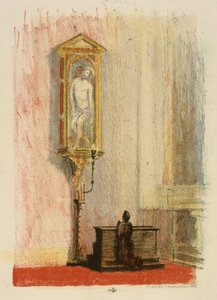 Figur, die vor dem Schrein Christi betet
