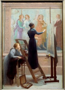 Im Louvre (zwei Frauen kopieren das Fresko von Botticelli)