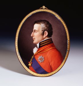 Ein unaufgezeichnetes ovales Porträtplakett von Sèvres des Herzogs von Wellington (1769-1852), in voller Uniform, Träger des Ordens vom Goldenen Vlies und des Sterns und Schärpe des Hosenbandordens