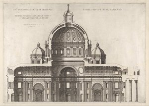 Speculum Romanae Magnificentiae: Längsschnitt zeigt das Innere von Sai... von Etienne Duperac