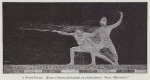 Chronofotografie, die die Bewegung eines Schwertstoßes zeigt (Gravur) von Etienne Jules Marey