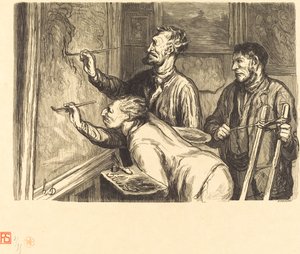 Ausstellung der Malerei von 1868 - Der letzte Pinselstrich von Etienne after Honoré Daumier