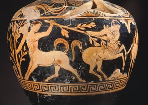 Amphora des Malers der Kentauromachie, Detail einer Schlacht zwischen Kentauren. Rotfigurige Keramik aus Porano (Umbrien). Etruskische Zivilisation, 4. Jahrhundert v. Chr. von Etruscan