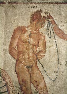 Detail eines trojanischen Gefangenen, aus dem François-Grab in Vulci, ca. 320-280 v. Chr.
