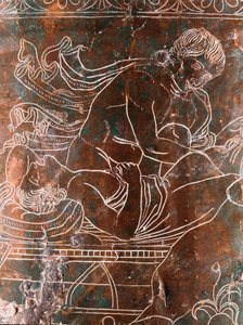 Etruskische Kunst: Detail des bronzenen Ficoroni Cistus, das die Legende der Argonauten darstellt: das Schiff von Argos. Aus Preneste (Palestrina). 340 v. Chr. Museo Nazionale di Villa Giulia, Rom