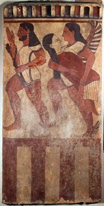Etruskische Kunst: Bemalte Terrakottaplatte genannt Plaque Campana: ein Bogenschütze, ein geflügeltes Genie mit einer weiblichen Figur von Etruscan Etruscan