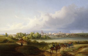 Ein Blick auf München und den Isarfluss, 1838 von Eugen Adam