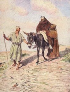 Der heilige Franziskus steigt mit Bruder Leo nach der Einprägung der heiligen Stigmata vom Berg La Verna herab