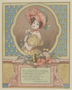Porträt einer schönen jungen Frau (Farblithografie) von Eugene (after) Courboin