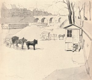 Die Pont Marie - Pferde und Karren, 1915 von Eugene Bejot