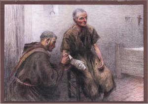 Bruder Bentivoglia pflegt einen Aussätzigen von Eugene Burnand