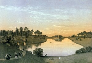 See im Bois de Boulogne, um 1860 (Gravur) von Eugene Ciceri