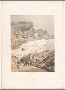 Wanderer auf dem Rosenlauigletscher, Glacier de Rosenlaui (Titel auf Objekt), Ansichten in der Schweiz und Savoyen (Serientitel), La Suisse et la Savoie (Serientitel auf Objekt) von Eugene Ciceri