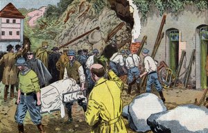 Leichnam des amerikanischen Generals Dunlop, der starb, weil er Frau Briant unter dem Einsturz der Nebengebäude des Schlosses Fariniere (Frankreich) rettete von Eugene Damblans