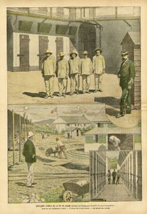 Illustration von Eugene Damblans (1865-1945) in Le Pelerin, 07/05/05 - Einige Szenen aus dem Leben der Strafkolonie