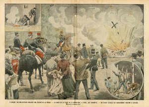 Illustration von Eugene Damblans (1865-1945) in Le Pelerin, 25/09/04 - In Gracay verbrennen Kriminelle eine Statue der Jungfrau Maria von Eugene Damblans