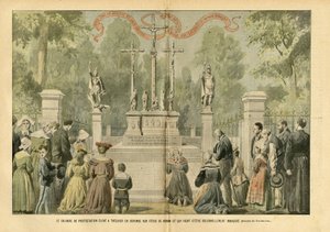 Illustration von Eugene Damblans (1865-1945) in Le Pelerin, 29/05/04 - Das Kalvarienberg des Protests in Treguier als Antwort auf die Feste von Renan, die gerade feierlich eingeweiht wurden - Religion, Glaube, Bretagne, Treguier, Katholizismus - Pro von Eugene Damblans