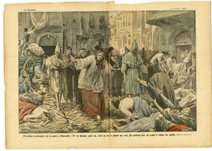 Illustration von Eugene Damblans (1865-1945) in Le Pelerin, 31/10/20 - Zweites Jahrhundert der Pest in Marseille - Medizin, Religion Glaube, Marseille, Pest, Katholisch Katholizismus - Prozession von Eugene Damblans