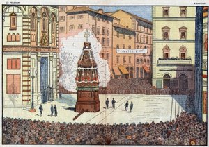 Scoppio del Carro (Explosion des Wagens) Volksereignis der Stadt Florenz - Illustration von Damlans vom April 1928