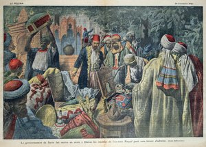 Der Verkauf der Waren des Emirs Faisal (1883-1923) durch die syrische Regierung in Damaskus, Illustration aus der Zeitschrift 