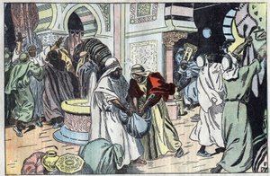 Die Wahabiten plünderten nach der Einnahme von Mekka den Palast von König Hussein. Illustration von Damblans. In „Le Pelerin“ vom 2. November