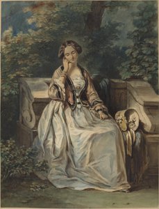 Frau, die in einer Laube sitzt