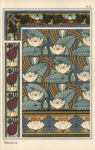 Die Seerose, Nelumbo lutea, in Tapeten- und Fliesenmustern von Eugene Grasset