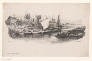 Hafen mit Booten und Windmühlen von Eugene Isabey