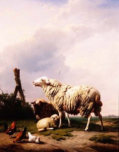 Schafe und Geflügel in einer Landschaft von Eugene Joseph Verboeckhoven